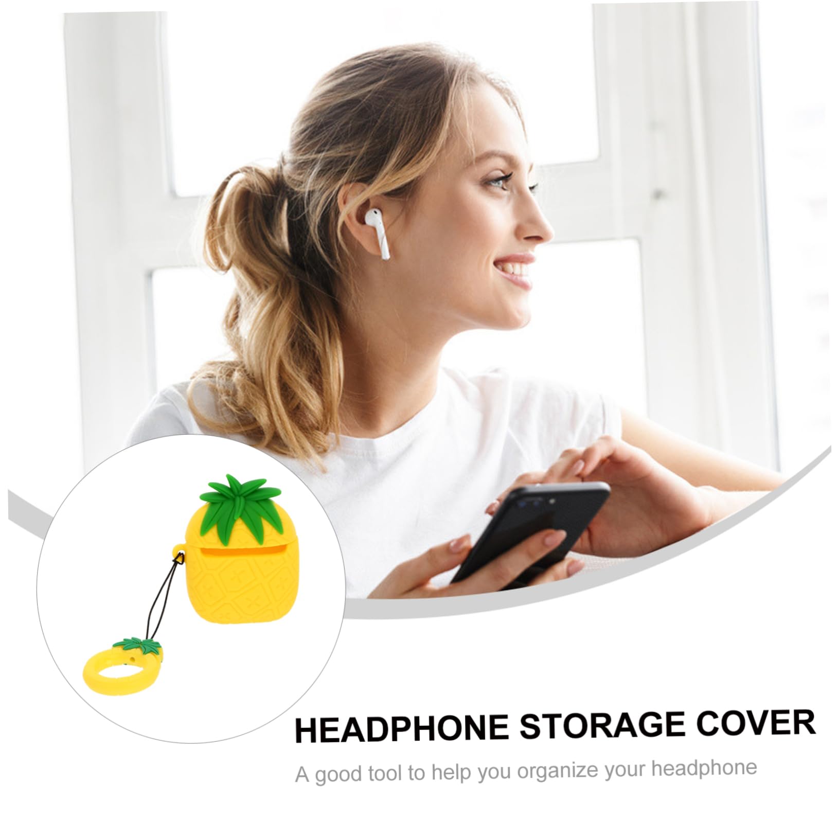 Mikikit Universal Travel Storage Box - 1pc Pineapple Design Earphone Case for AirPods, Earbuds & Accessories | Compact Organizer for Travel, Office & Daily Use