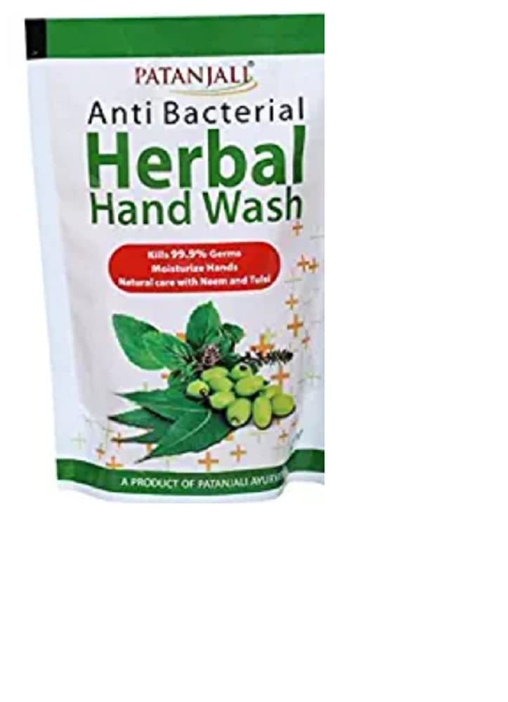 Patanjali Herbal Anti-Bacterial Hand Wash Bottle & Refill Pack Combo - Natural Ayurvedic Hand Soap for Daily Hygiene, Germ Protection - Perfect for Home, Kitchen, Office & Travel Use