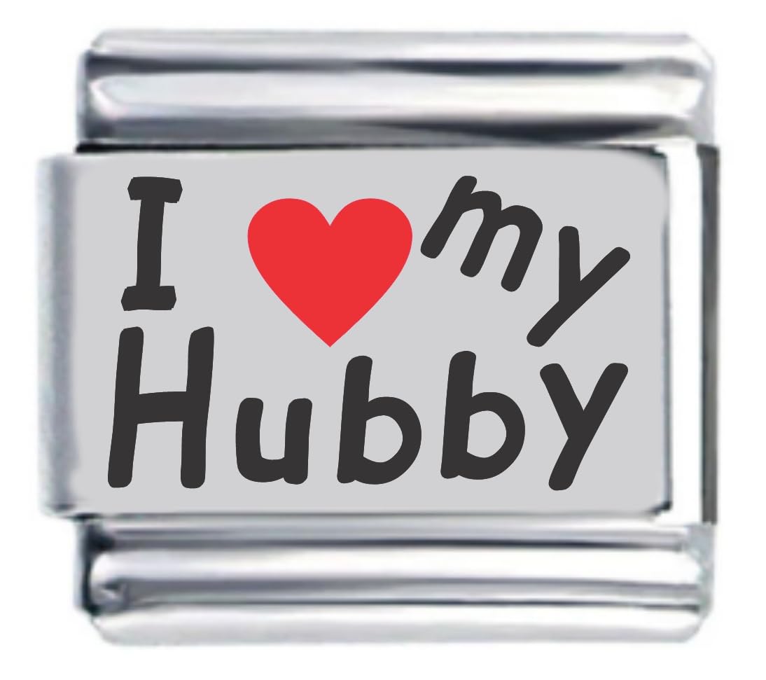 I Heart My Hubby Red Heart Laser Italian Charm Bracelet Link - Romantic Gift for Wife, Anniversary, Valentine's Day - Perfect for Couples Jewelry & Personalized Gifts