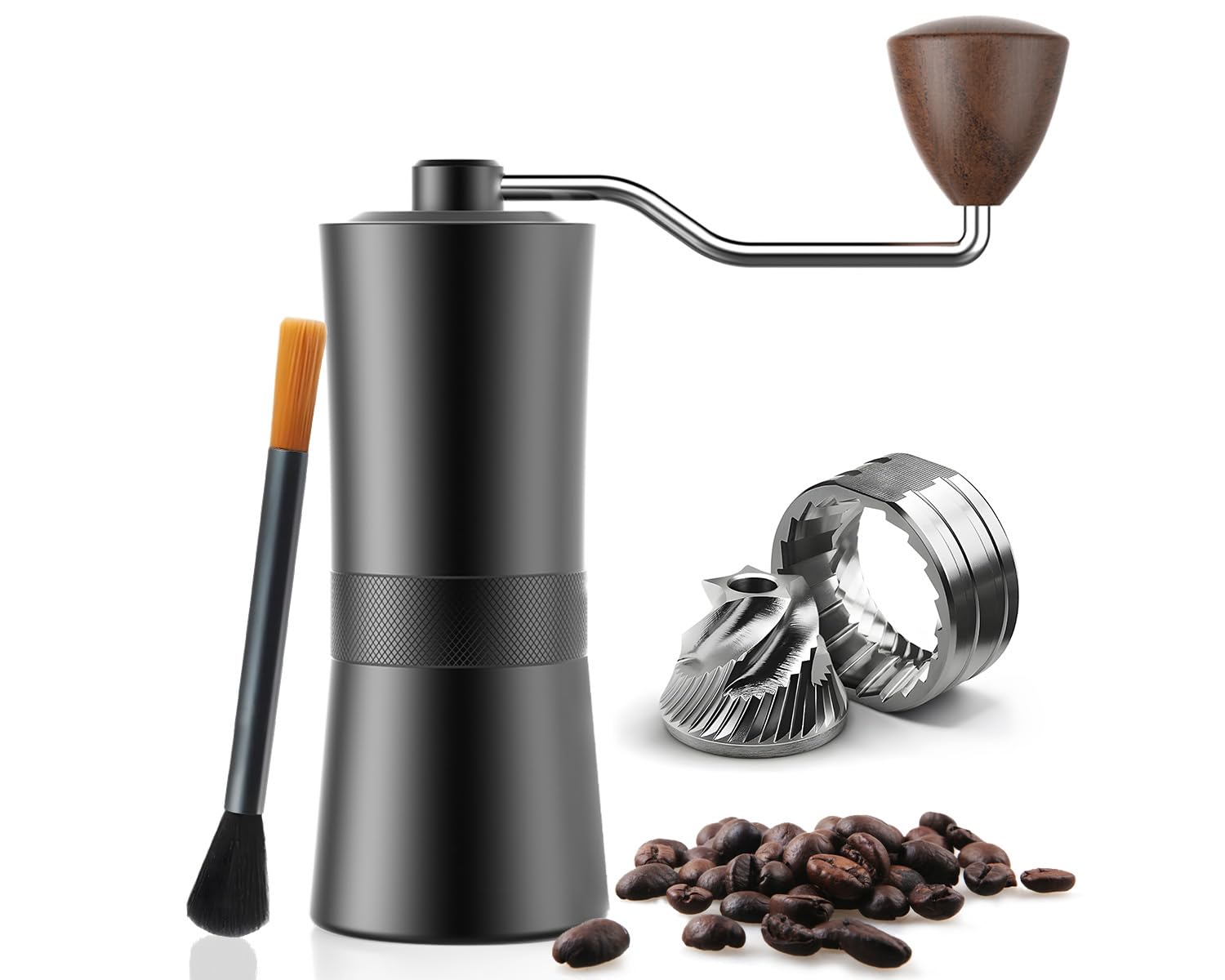 Premium Manual Coffee Grinder - 35g Capacity, CNC Stainless Steel Conical Burr, Adjustable Grind Settings, Double Bearing System - Perfect for French Press, Espresso, Pour Over & Travel Coffee Brewing (Black)