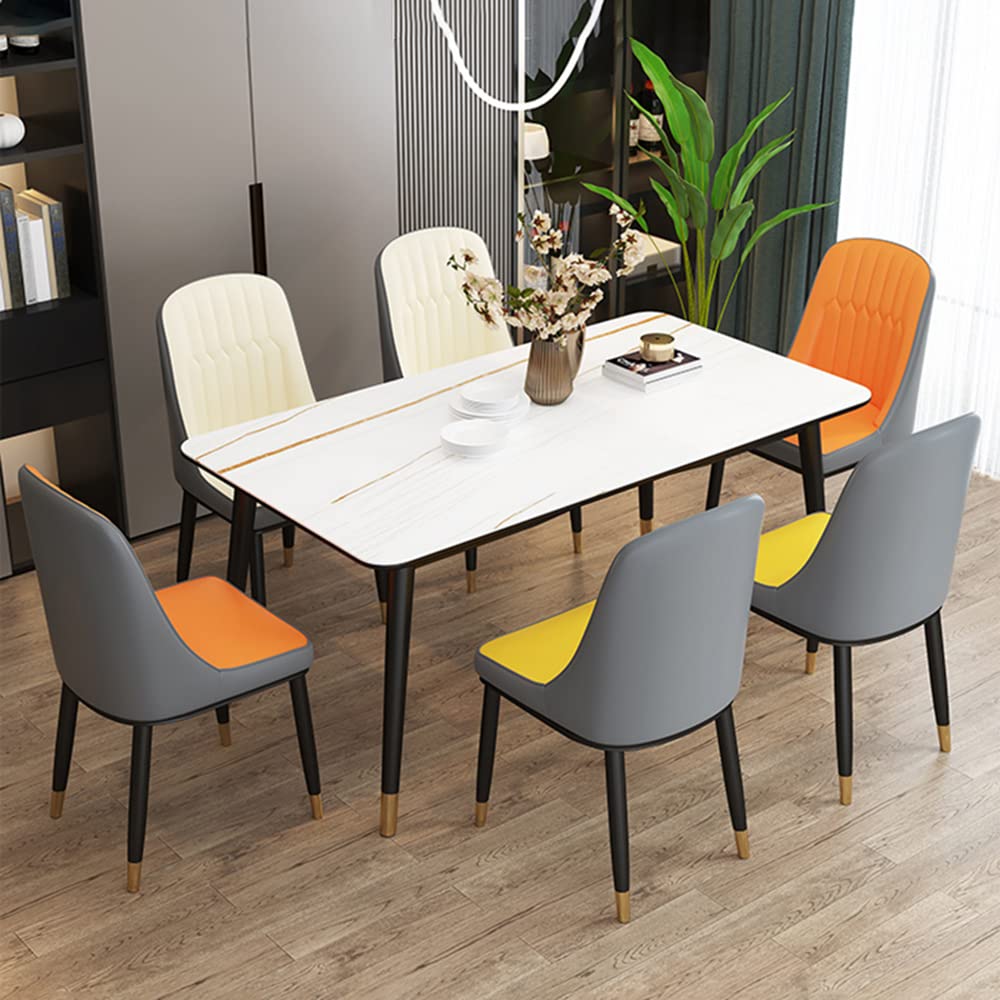 Modern Parsons Side Chairs Set of 2 - Upholstered Dining Room Chairs with Metal Brass/Gold Legs in Gray-Yellow Leather | Perfect for Home, Restaurant & Office Seating