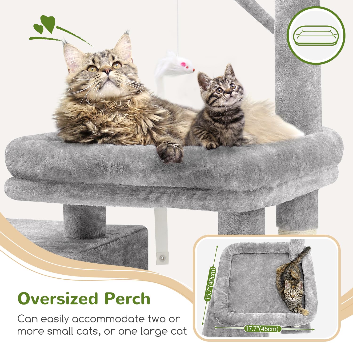 F32 Small Cat Tree for Large Indoor Cats - Sturdy Short Cat Tower with Extra-Large Padded Platform, Senior Cat Tree & Condo for Adult Cats & Kittens (Light Grey) - Perfect for Apartments, Living Rooms & Pet-Friendly Spaces