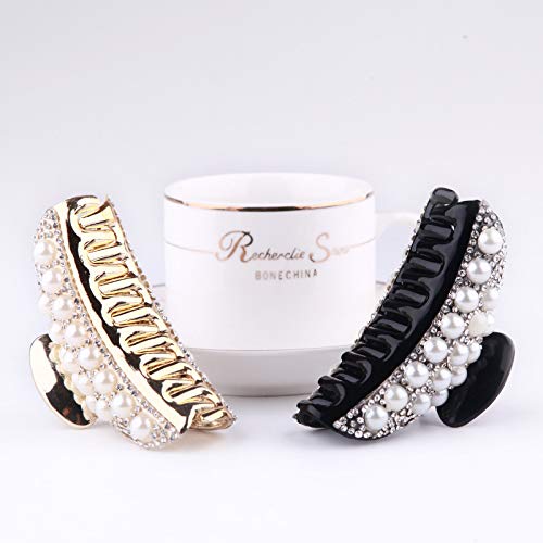 2-Pack Rhinestone Hair Claw Clips with Imitation Pearls - Non-Slip Hair Clamps for Women & Girls - Perfect for Parties, Weddings & Everyday Hairstyles