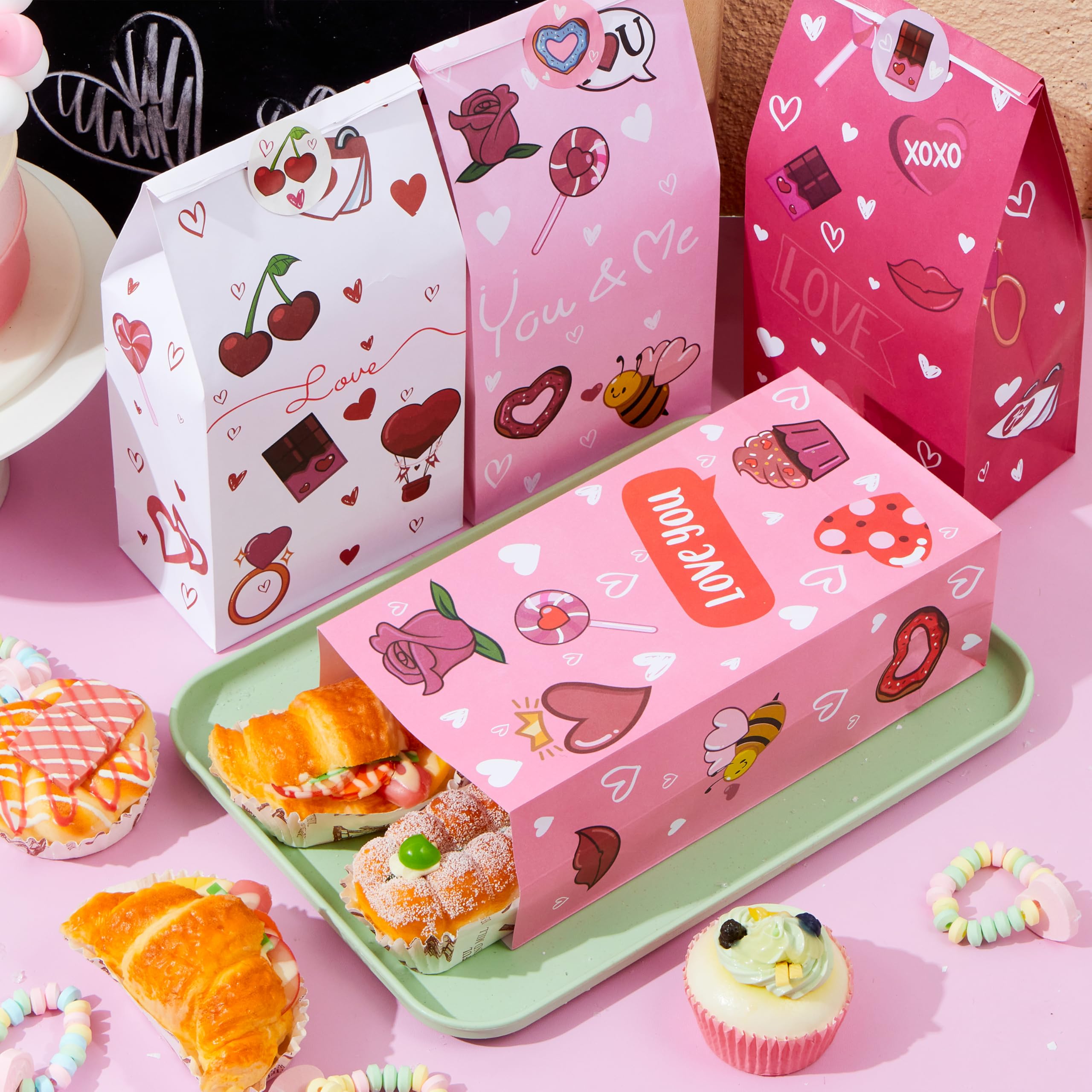 JOYIN 36 Pcs Valentine's Day Gift Bags 5x9.4 Inch, Bulk Red Heart Paper Goodie Bags for Classroom Exchange, Party Favors, Candy Treats & Funny Gift Giving - Perfect for Valentine's Parties, School Events & Holiday Celebrations