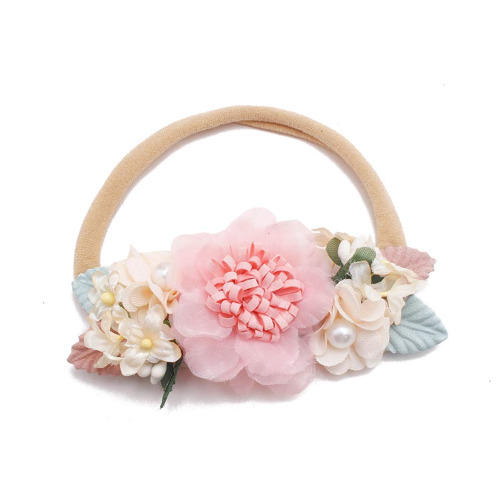 Cherrboll 3-Piece Baby Girl Headbands with Flowers - Ultra Soft & Stretchy Nylon Floral Hairbands for Newborns & Toddlers - Perfect for Photo Shoots, Birthday Parties & Everyday Outfits