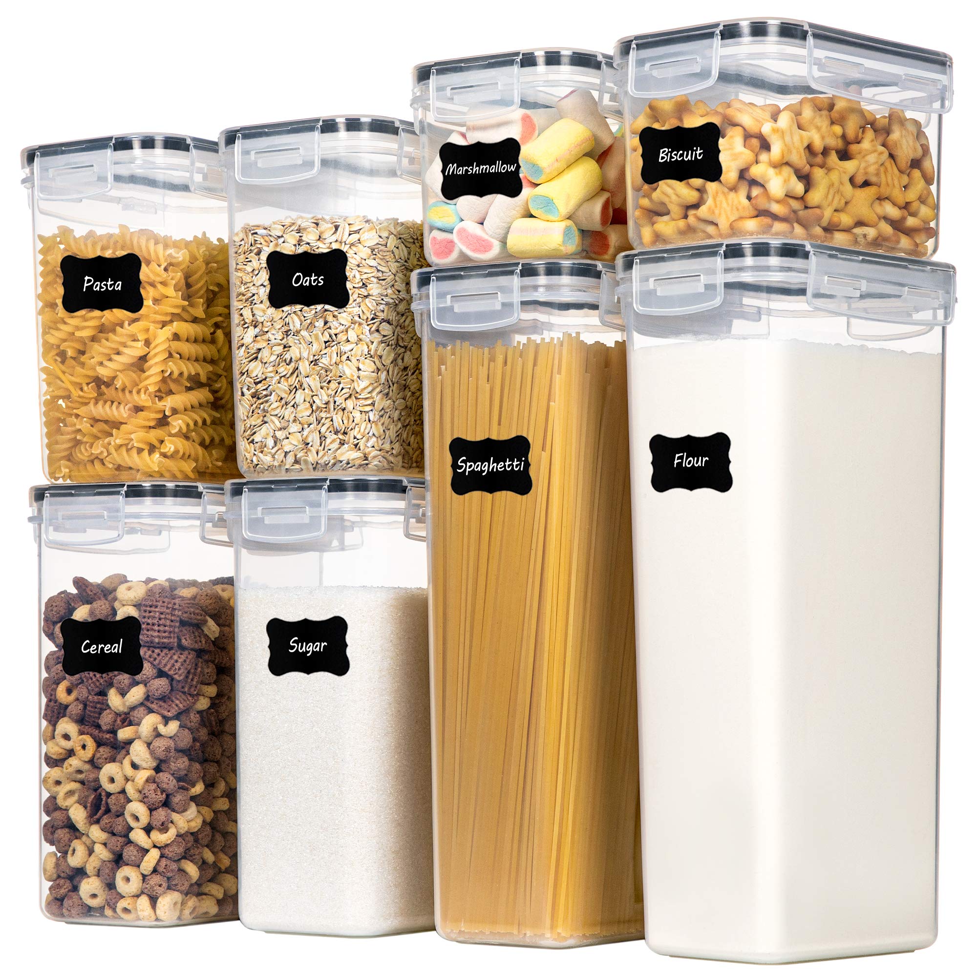 CHEFSTORY 8-Piece Airtight Food Storage Containers Set with Lids - BPA-Free Plastic Canisters for Flour, Sugar, Cereal & Dry Food - Kitchen & Pantry Organization Essentials (Ideal for Baking, Meal Prep & Bulk Food Storage)