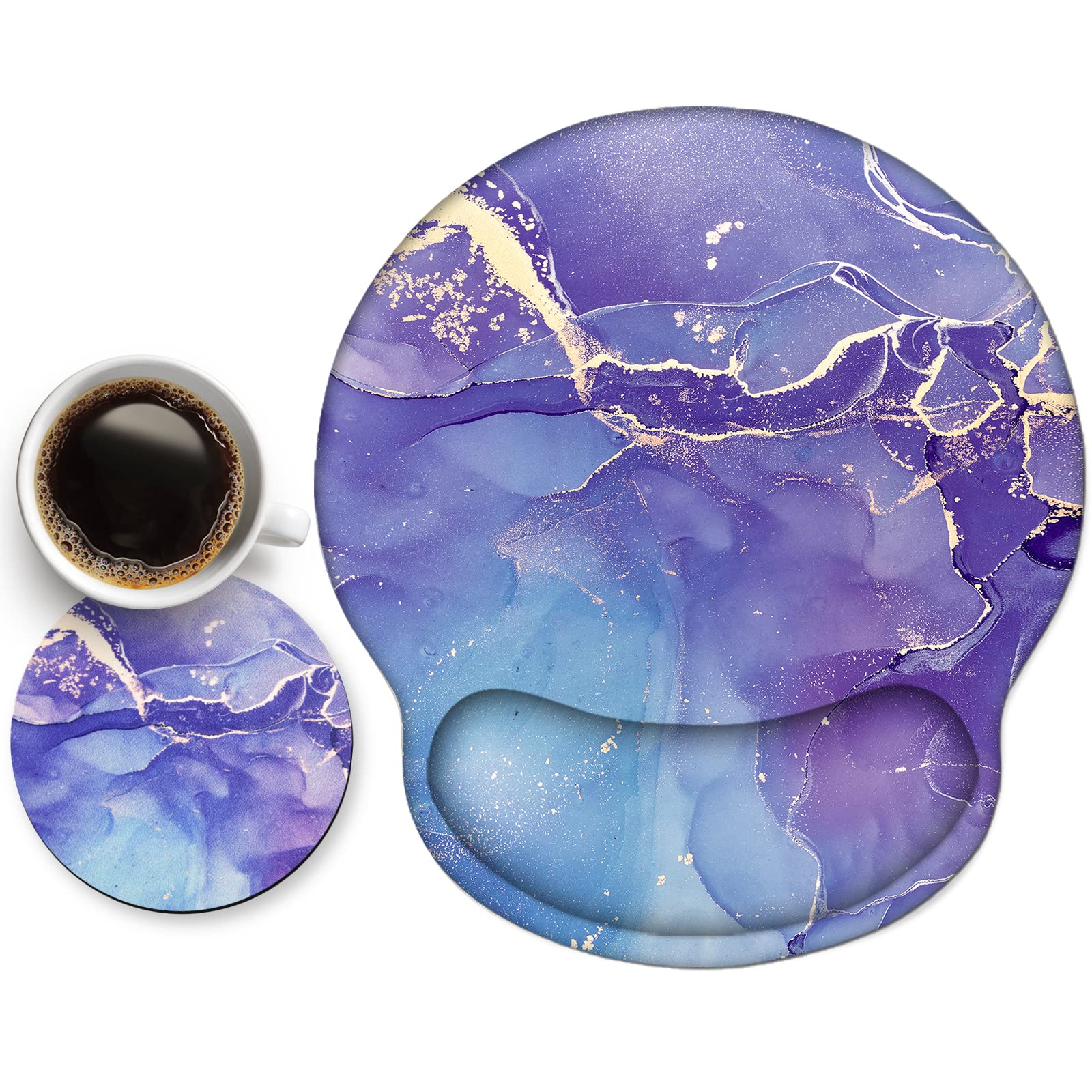Ergonomic Mouse Pad with Wrist Rest - Cute Gel Support & Non-Slip PU Base - Memory Foam Comfort for Office, Gaming & Home Use - Pain Relief & Easy Typing - Modern Art Marble Design - Perfect for Long Computer Sessions & Wrist Support