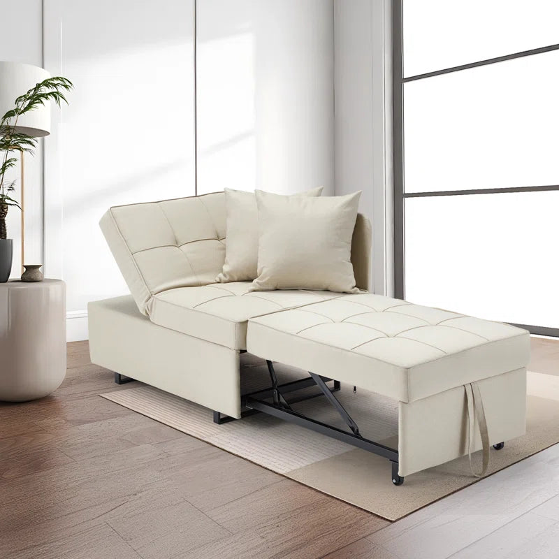 EROMMY 3-in-1 Convertible Sleeper Sofa Bed - Adjustable 5-Position Backrest, Pull-Out Guest Bed with Premium Faux Linen Fabric (Beige) - Perfect for Small Spaces, Apartments & Home Offices