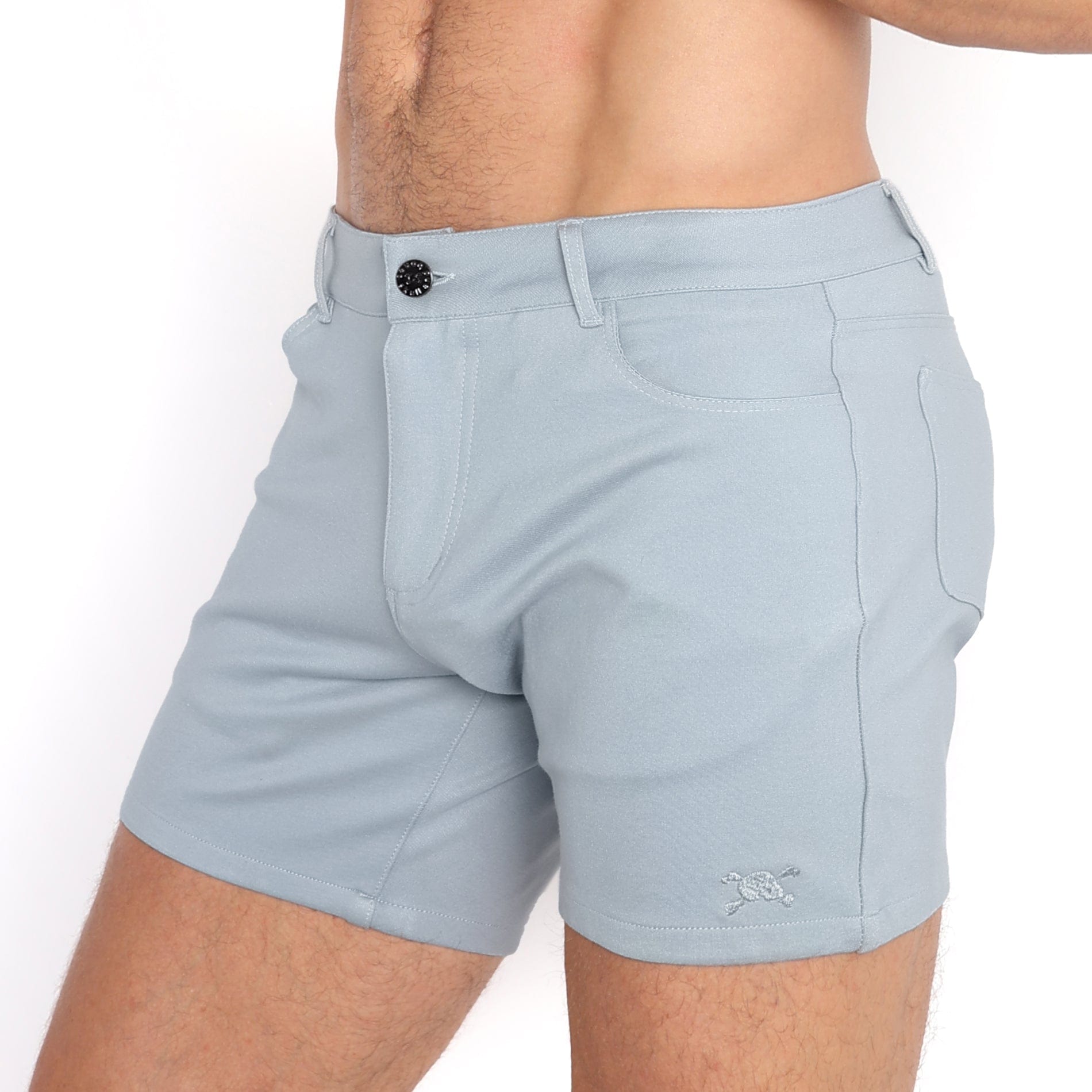 Blue Slate Logo Knit Stretch Shorts for Men - Comfortable Casual Wear for Gym, Running & Everyday Outfits