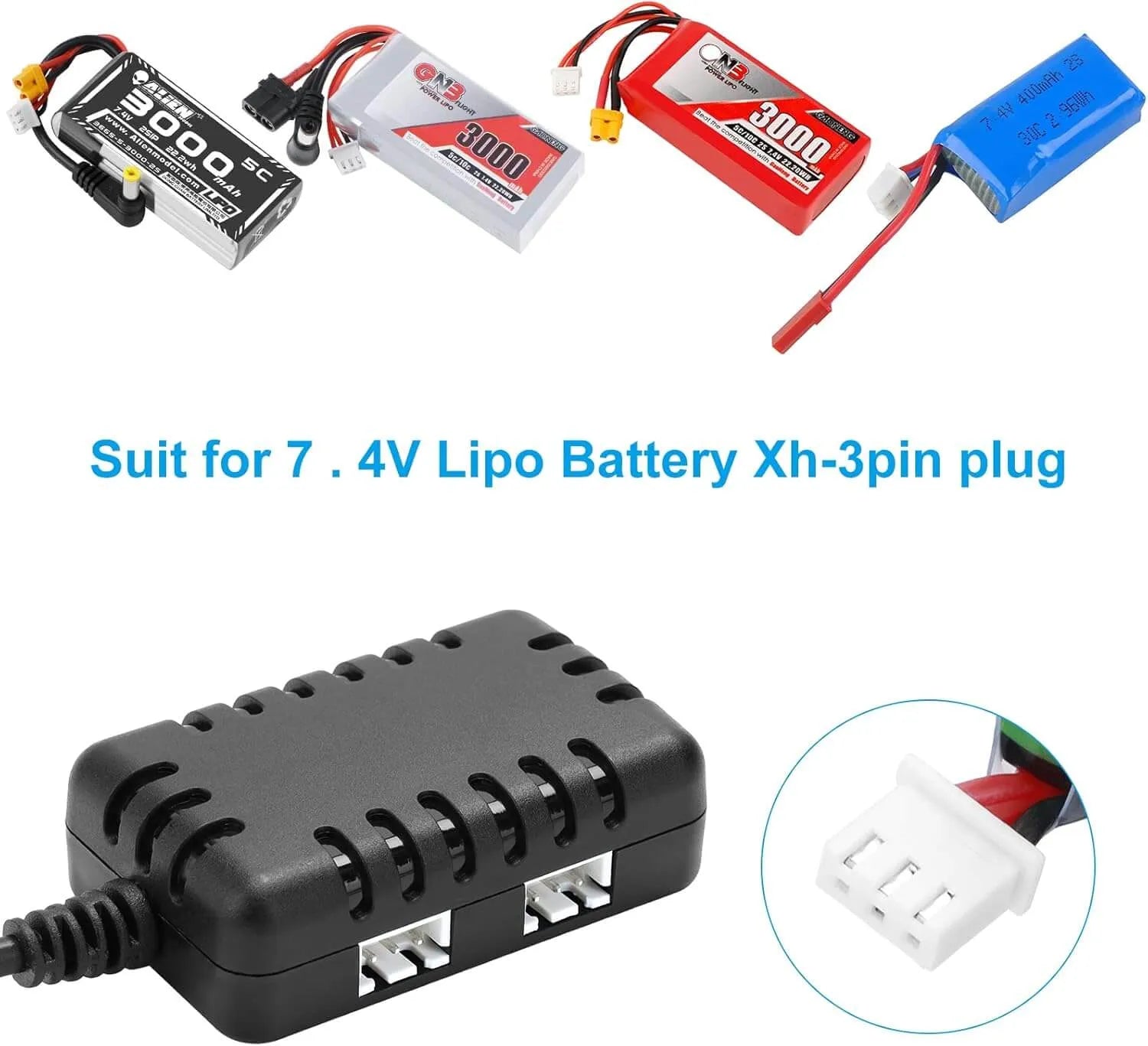 2-in-1 USB Balance Charger Cable 1A for 2S 7.4V LiPo Battery - Compatible with RC Cars, Drones, Boats - Fast Charging & Safe Protection for Hobbyist Remote Control Vehicles