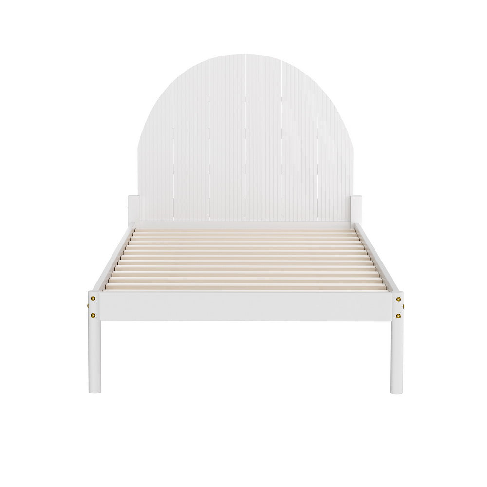 Daly King Single Wooden Bed Frame - Solid Wood Platform Bed with Headboard, White - Perfect for Bedroom, Guest Room, and Small Spaces