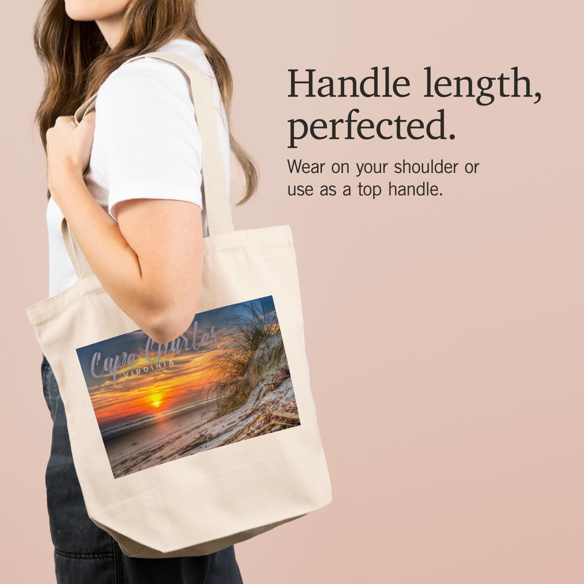 Lantern Press Cape Charles Virginia Sunset Beach Tote Bag - 100% Cotton Canvas Reusable Shopping Bag for Groceries, Beach Trips & Everyday Use