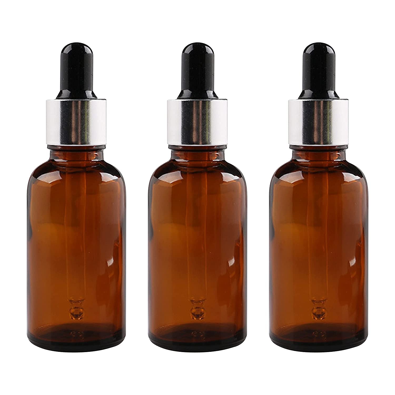 Premium 30ml Silver Plated Glass Dropper Bottles for Essential Oils, Perfumes & Serums - Multipurpose Empty Bottles for DIY, Aromatherapy & Beauty Products (Pack of 3) - Perfect for Home, Spa & Travel Use