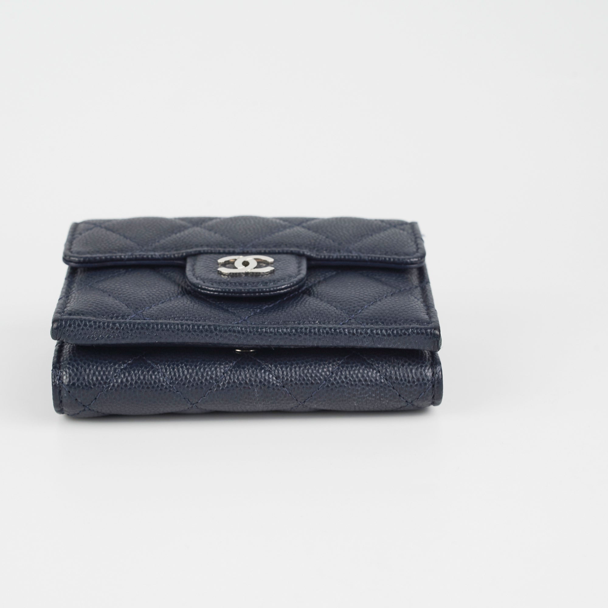 Chanel Caviar Leather Compact Wallet in Navy Blue - Perfect for Everyday Use & Luxury Gift Giving