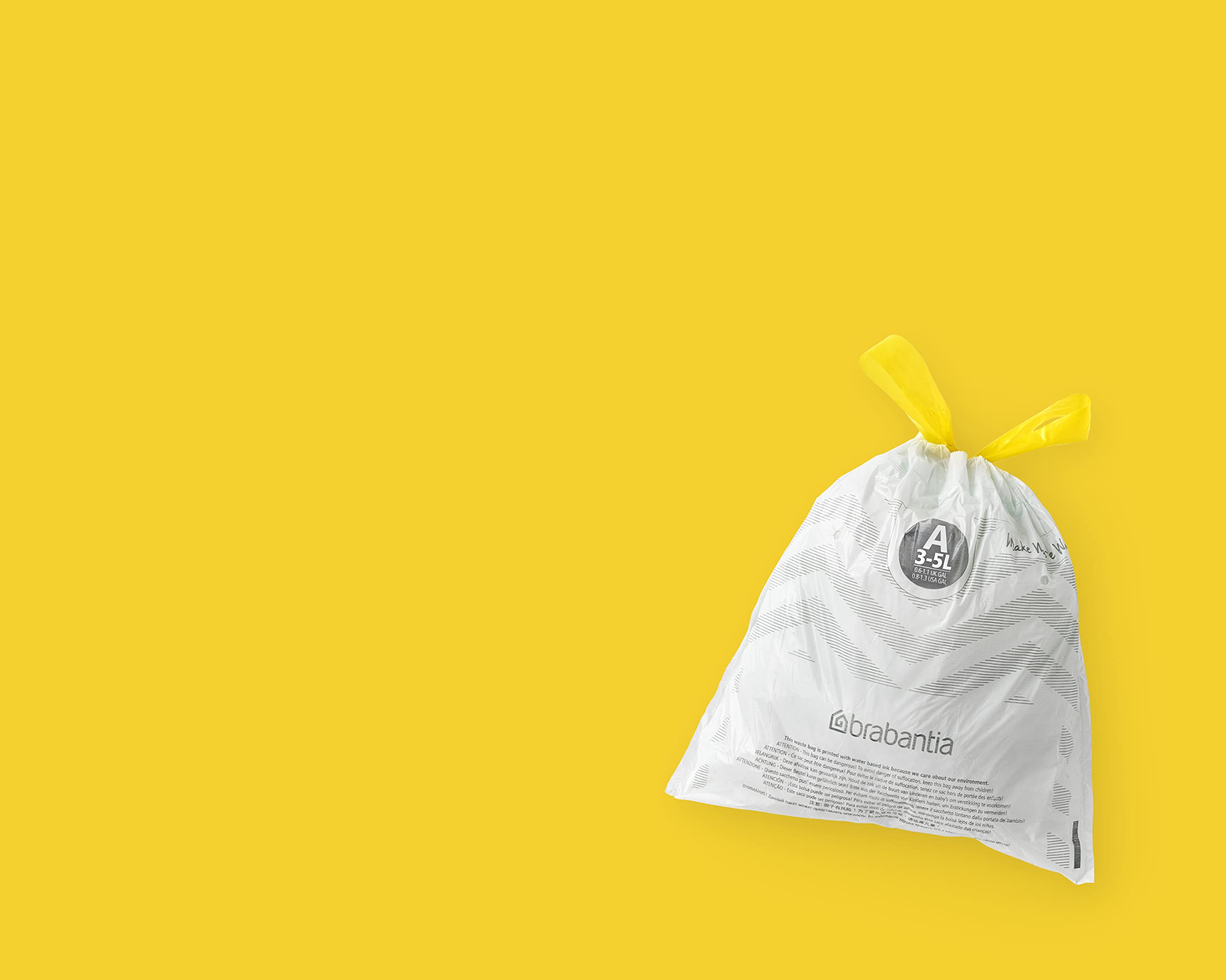 Brabantia PerfectFit Trash Bags Size A (0.8 Gallon) - 200 Count Thick Plastic Drawstring Trash Can Liners for Kitchen, Bathroom & Office Waste Disposal