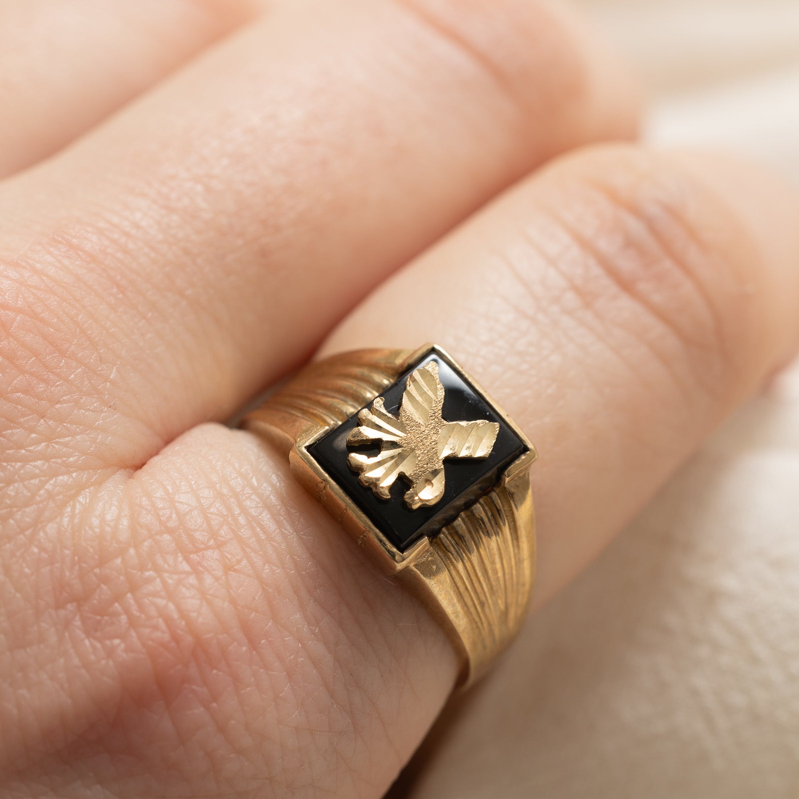 Eagle Onyx Signet Ring for Men - 1.50 Carat Black Onyx Stone - Size 8.25 - Classic Gothic Jewelry for Everyday Wear, Wedding Bands, and Gift Giving