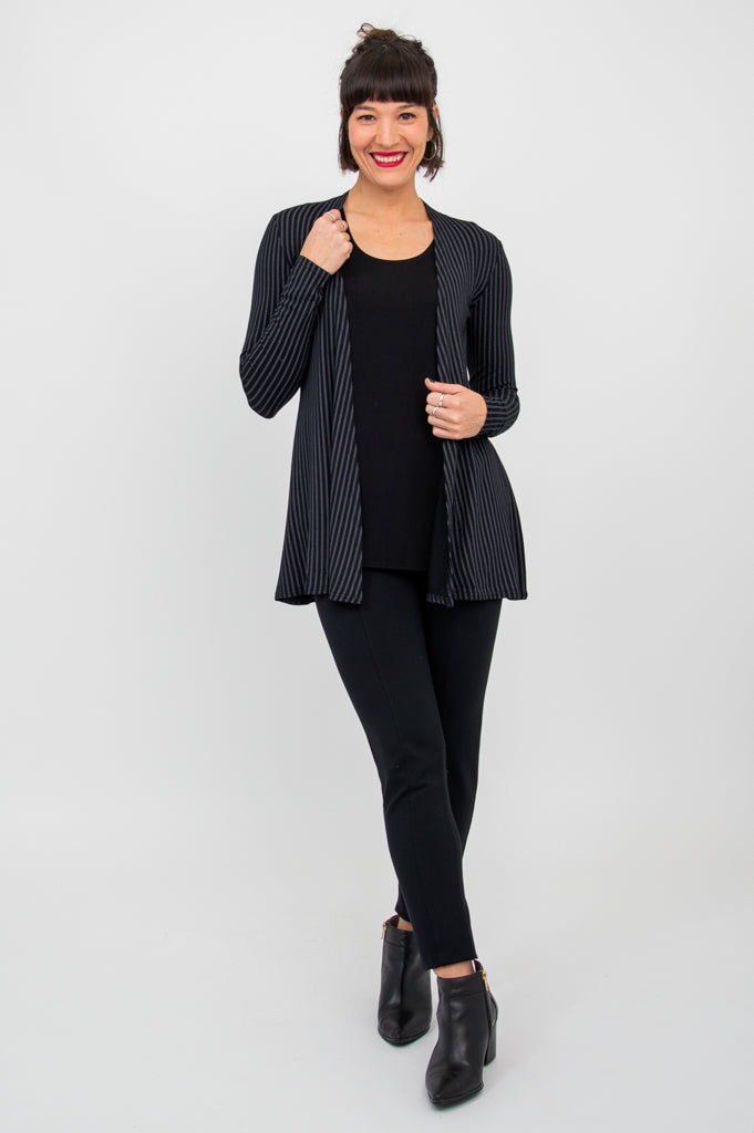 Chopra Jacket - Black & Grey Stripe Bamboo Fabric | Eco-Friendly Lightweight Outerwear for Men & Women | Perfect for Yoga, Travel & Casual Wear
