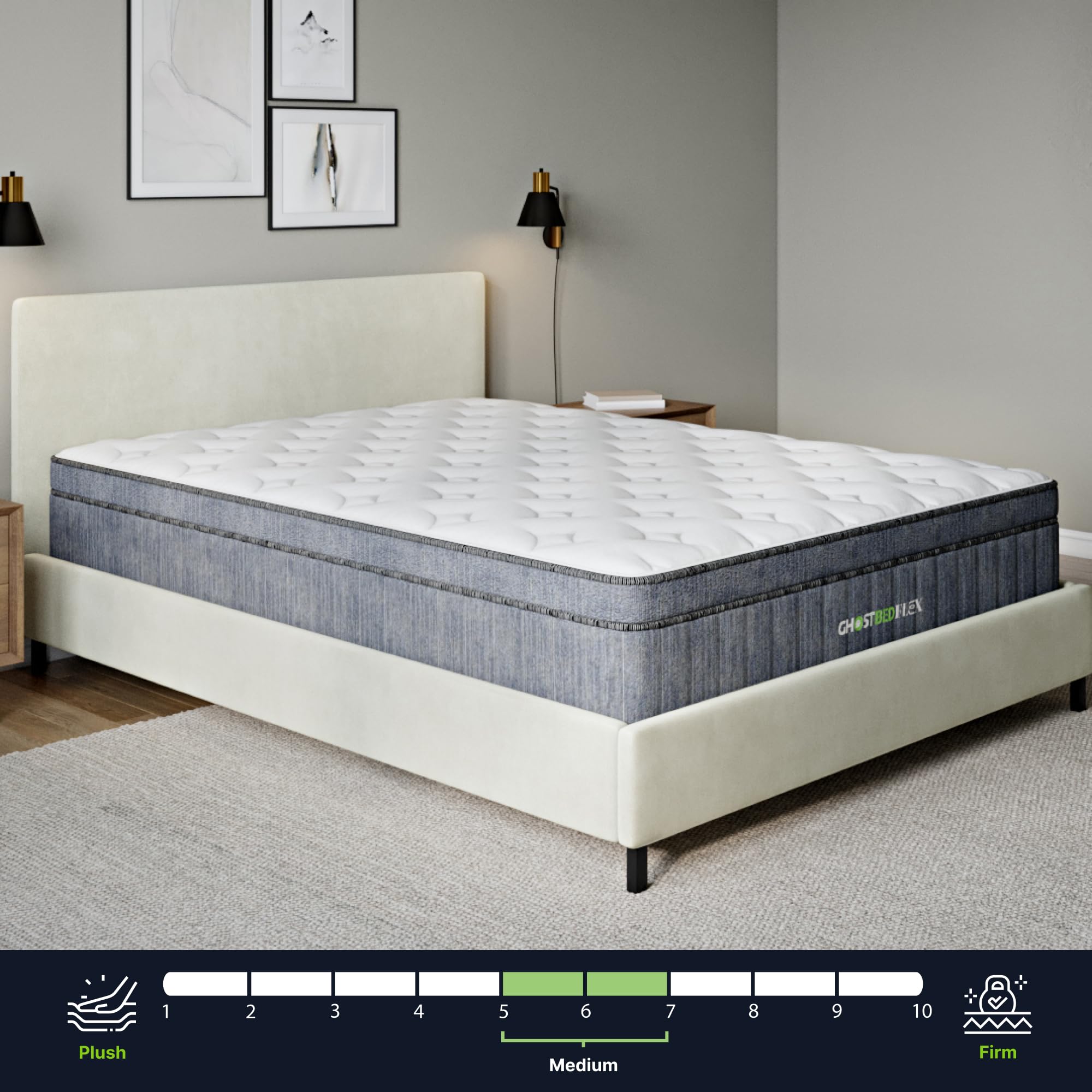 GhostBed Adjustable Bed Frame Power Base with Flex Hybrid Mattress Bundle - Queen Size Electric Bed Base with Lumbar Support, Zero Gravity & Massage Settings - Perfect for Back Pain Relief, Snoring Reduction & Enhanced Sleep Comfort
