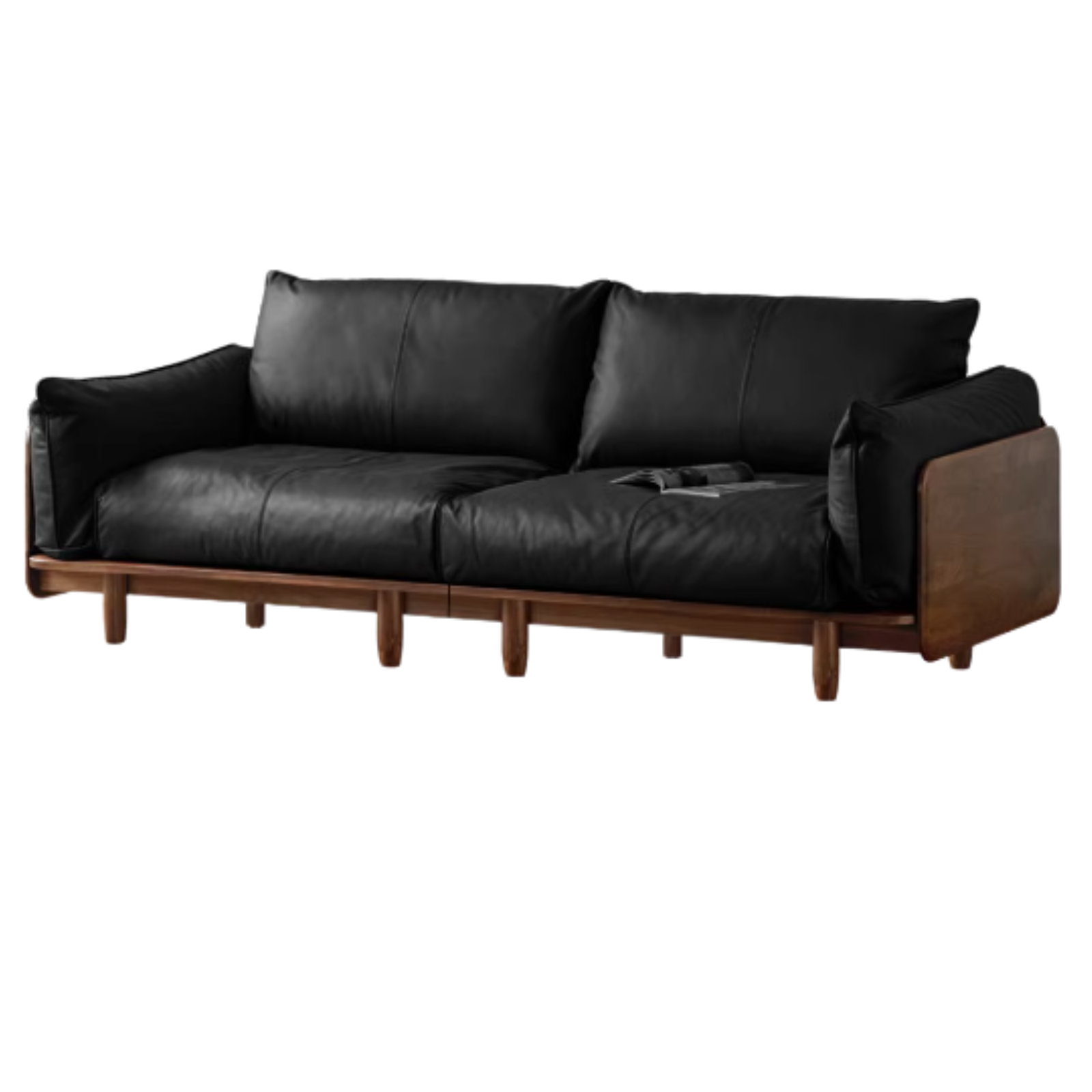 Premium Black Walnut Solid Wood Genuine Leather Sofa - Handcrafted Fabric Sofa for Living Room, Lounge & Office - Modern Comfort Furniture for Home Decor