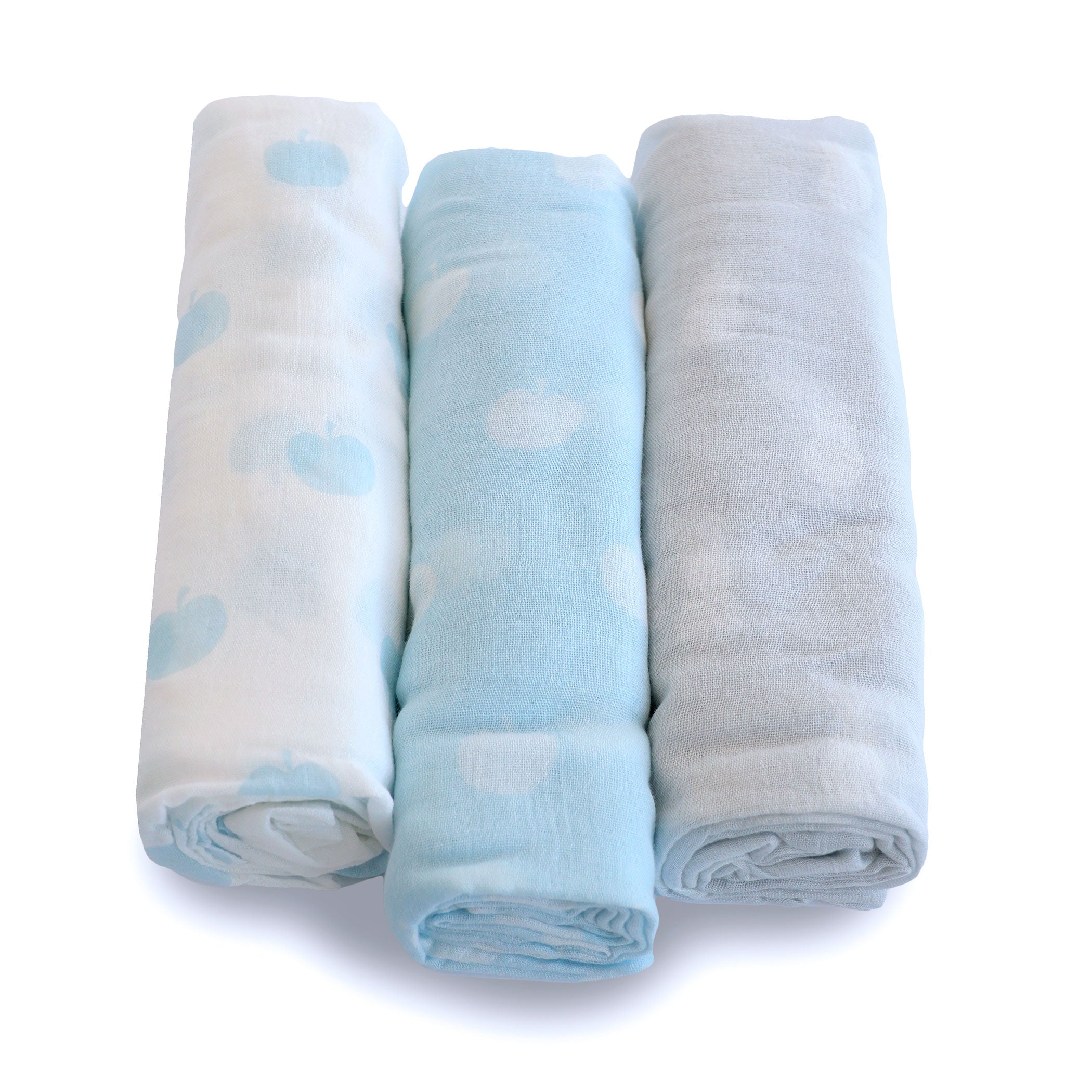 Nordic Sorbet 3-Pack Muslin Baby Swaddle Wraps - Apple & Pineapple Print - Soft Breathable Blankets for Newborns & Infants - Perfect for Swaddling, Nursing, and Stroller Outings