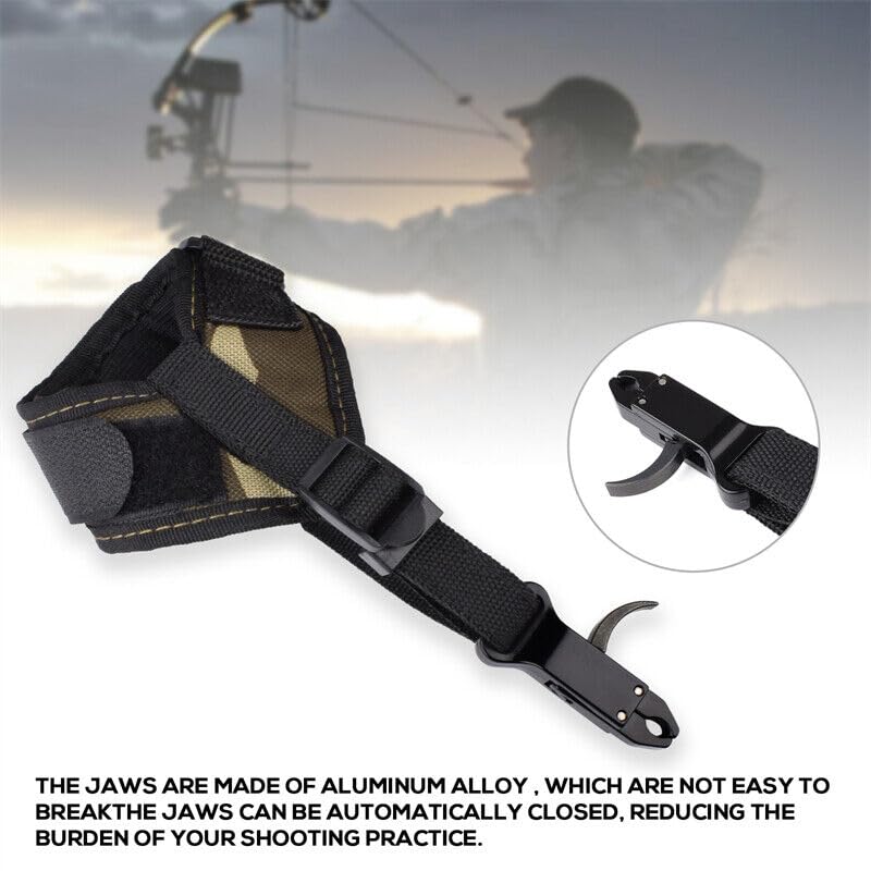 Premium Adjustable Compound Bow Release Aid for Adults - Right & Left Hand Compatible with Camouflage Wrist Strap (1-Pack) - Perfect for Target Practice, Hunting & Archery Training