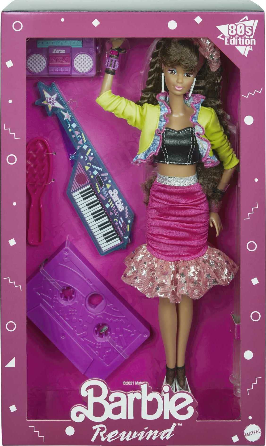 Barbie Rewind 80s Edition Doll - 11.5-inch Brunette Doll with Neon Jacket, Skirt & Accessories | 1980s Nostalgic Collectible with Cassette Tape Stand | Perfect Gift for Barbie Collectors & 80s Theme Parties
