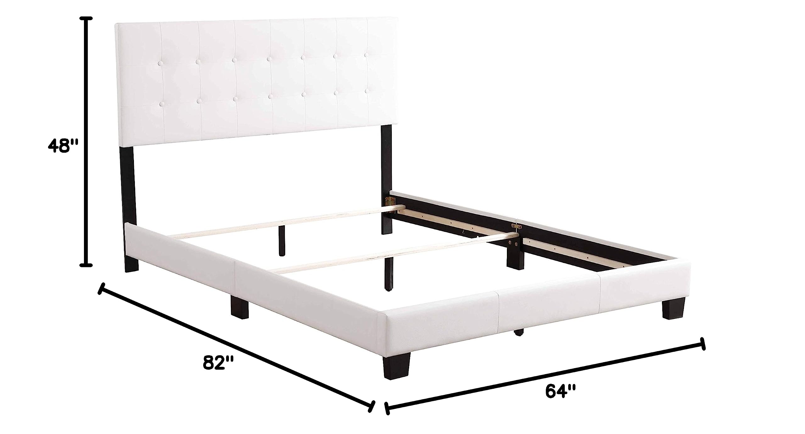 Glory Furniture Caldwell White Faux Leather Upholstered Queen Size Bed Frame - Modern Bedroom Furniture for Home & Guest Room Decor