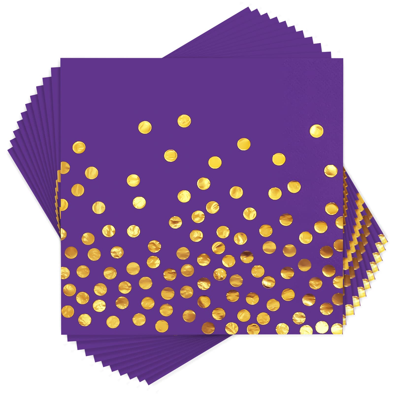 100-Pack Purple Cocktail Napkins with Gold Dots - Disposable Paper Dinner Napkins for Birthday, Anniversary, Wedding & Party Supplies - Perfect for Cocktail Hours, Bridal Showers, and Upscale Events