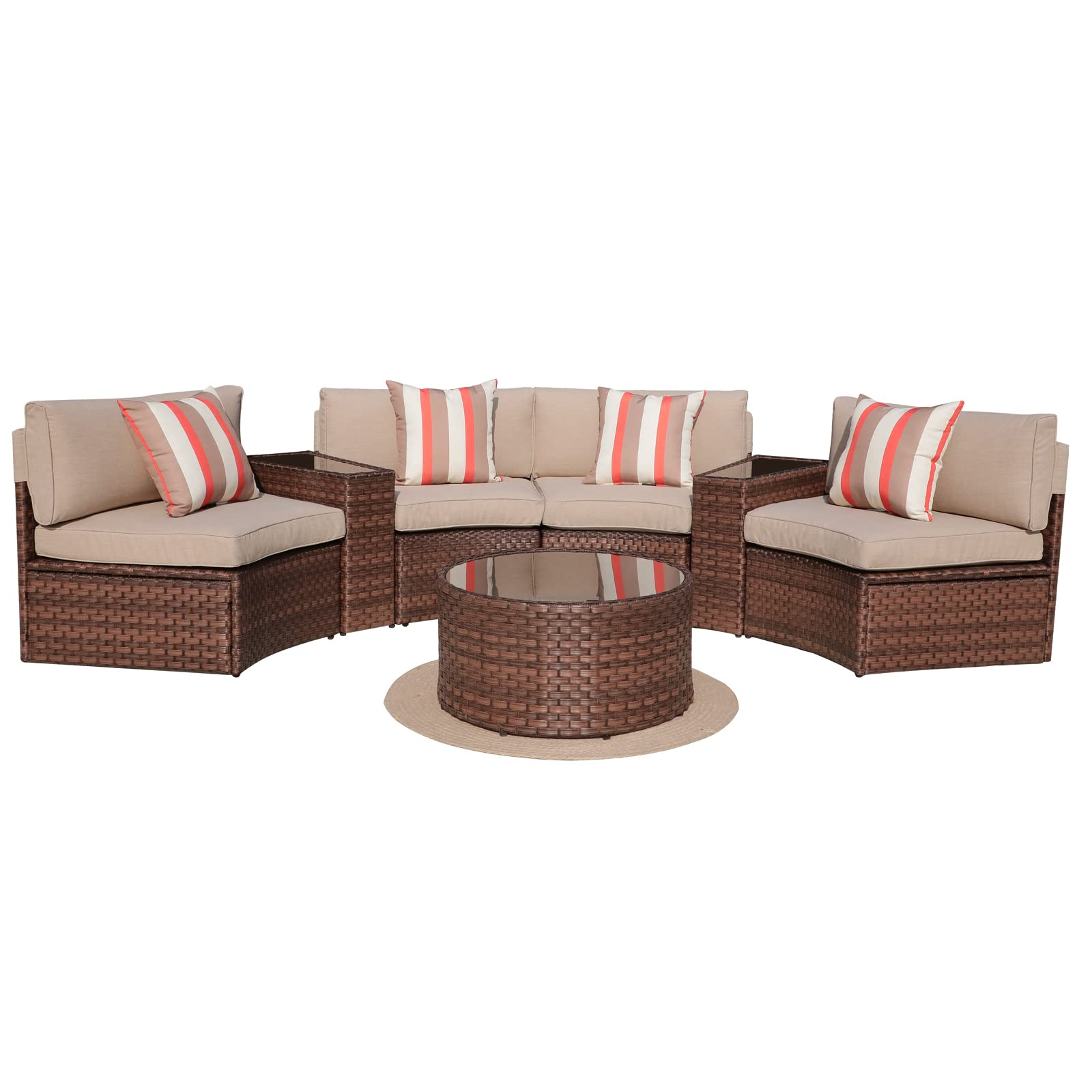 7-Piece Patio Furniture Set with Waterproof Cover - Brown PE Wicker & Beige Cushions for Outdoor Living | SUNSITT Half-Moon Sectional Sofa Set | Perfect for Backyard, Poolside & Garden Relaxation