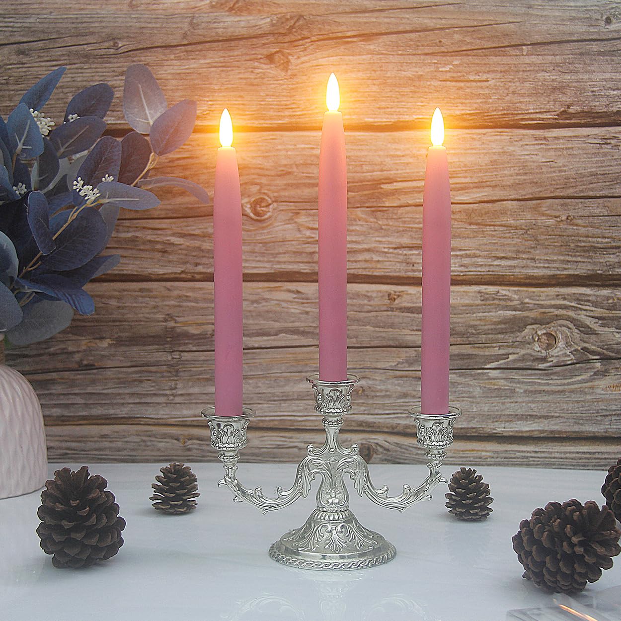 Flameless LED Taper Candles with Timer & Remote - Real Wax Look Battery Operated Candles, Set of 3 Pink Tapered Dinner Candles for Windows, Tables, Christmas Decorations, Wedding Centerpieces - Perfect for Romantic Dinners, Holiday Decor & Special Occasions