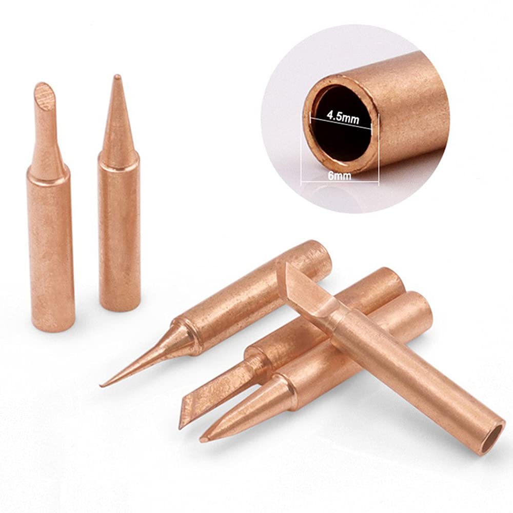 5pcs/Set 900M-T Pure Copper Soldering Iron Tips - Lead-Free Welding Heads for Electronics Repair, DIY Projects & PCB Soldering - High Heat Resistance & Durable Soldering Tools