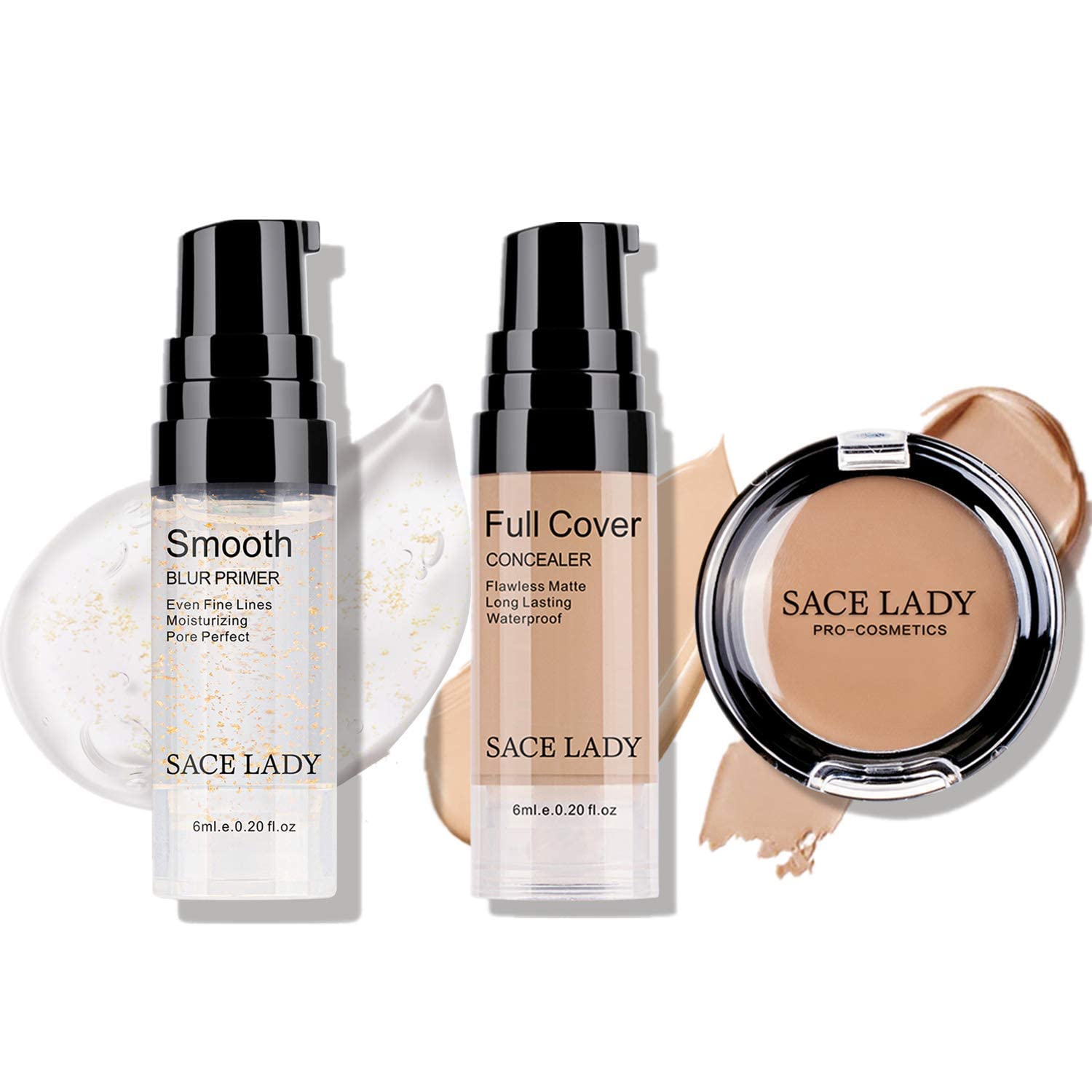 3Pcs Full Coverage Makeup Set - Concealer, Cream Corrector & Gold Primer for Poreless Flawless Skin | Covers Blemishes, Dark Spots & Under Eye Circles | Perfect for Daily Makeup, Special Occasions & Photo Shoots