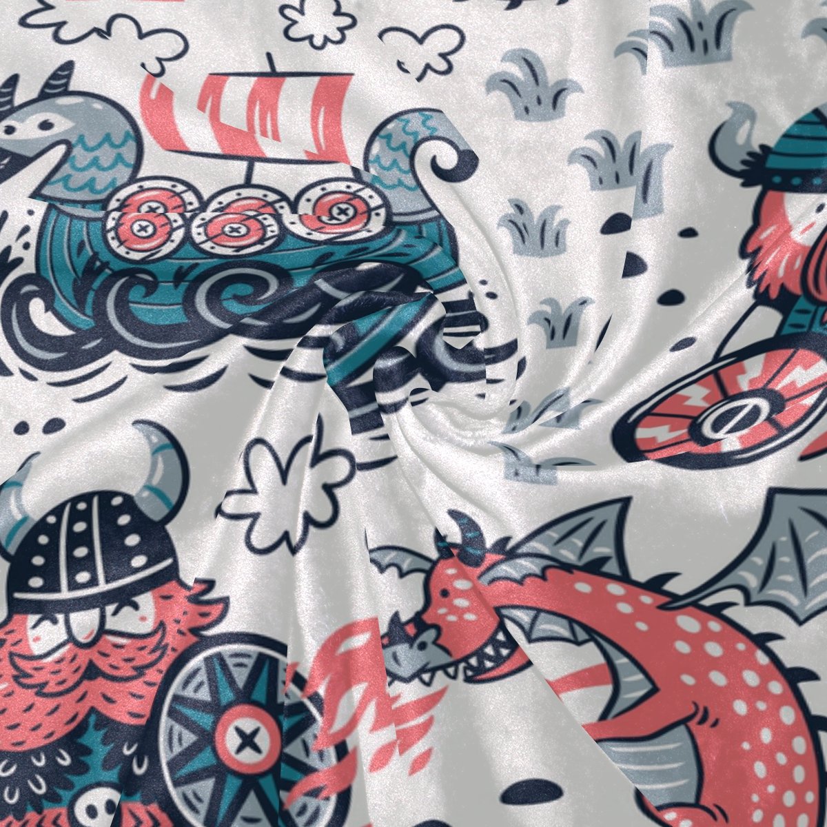 Vikings Dragon Ship Fleece Blanket - Soft Cozy Flannel Throw for Kids & Adults, 50x60 Inches - Perfect for Bed, Sofa, Couch, and Beach Picnics