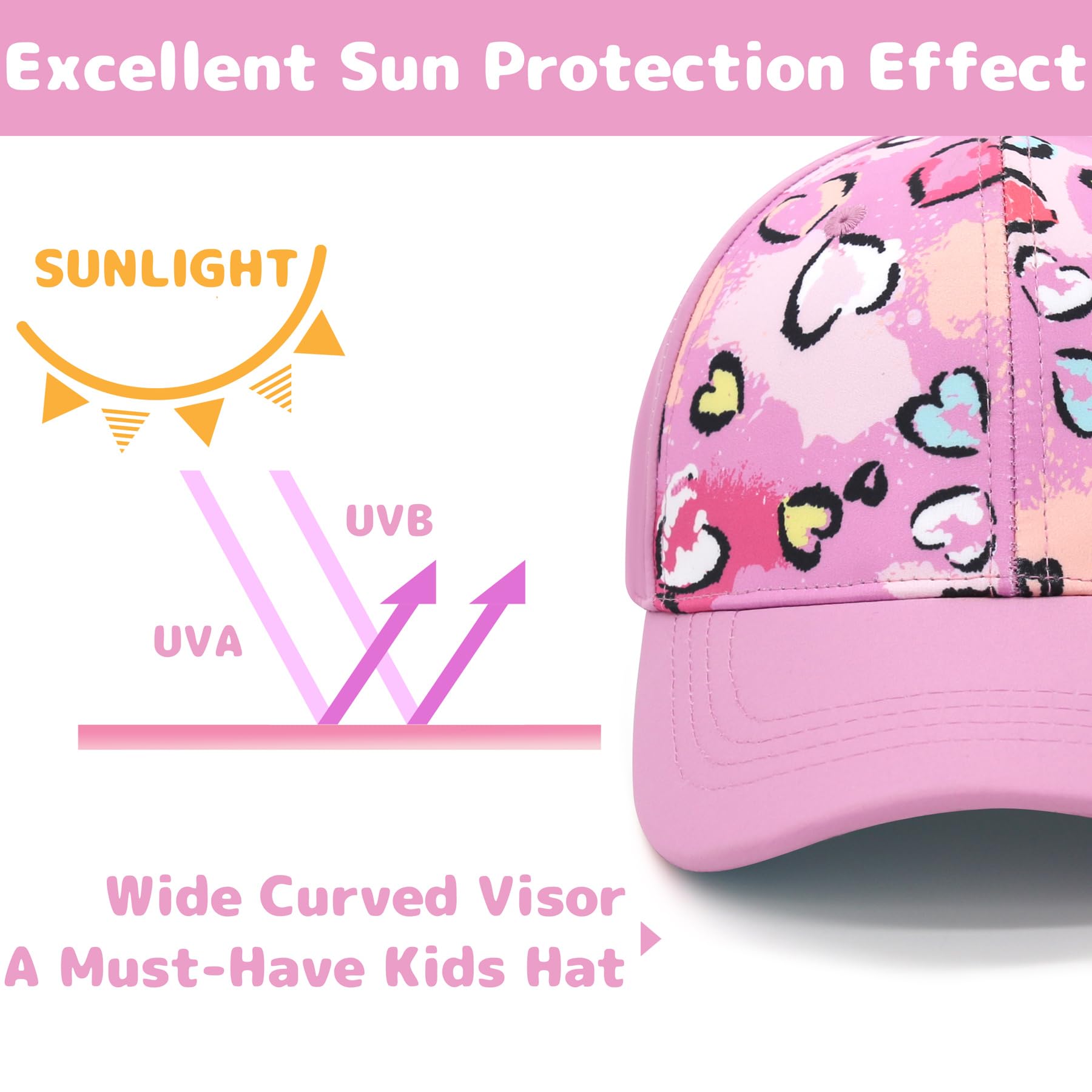 Girls Baseball Trucker Hat with Ponytail Hole - Adjustable Toddler & Kids Cap for Outdoor Sports, Playground, and Summer Activities