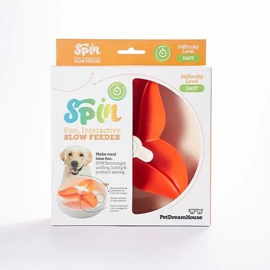 SPIN Interactive Adjustable Slow Feeder Bowl for Cats & Dogs - Flower Design Pet Food Dish for Mealtime Enrichment - Perfect for Fast Eaters, Digestion Aid & Boredom Relief (Use for Wet/Dry Food, Water, Treats)