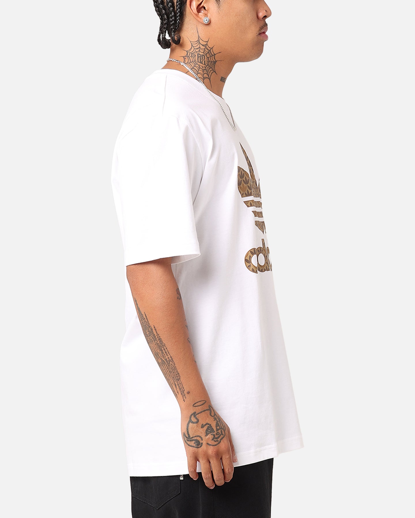 Adidas Classic Monogram T-Shirt for Men - White/Earth Strata - Comfortable Cotton Casual Tee for Streetwear, Gym & Everyday Wear