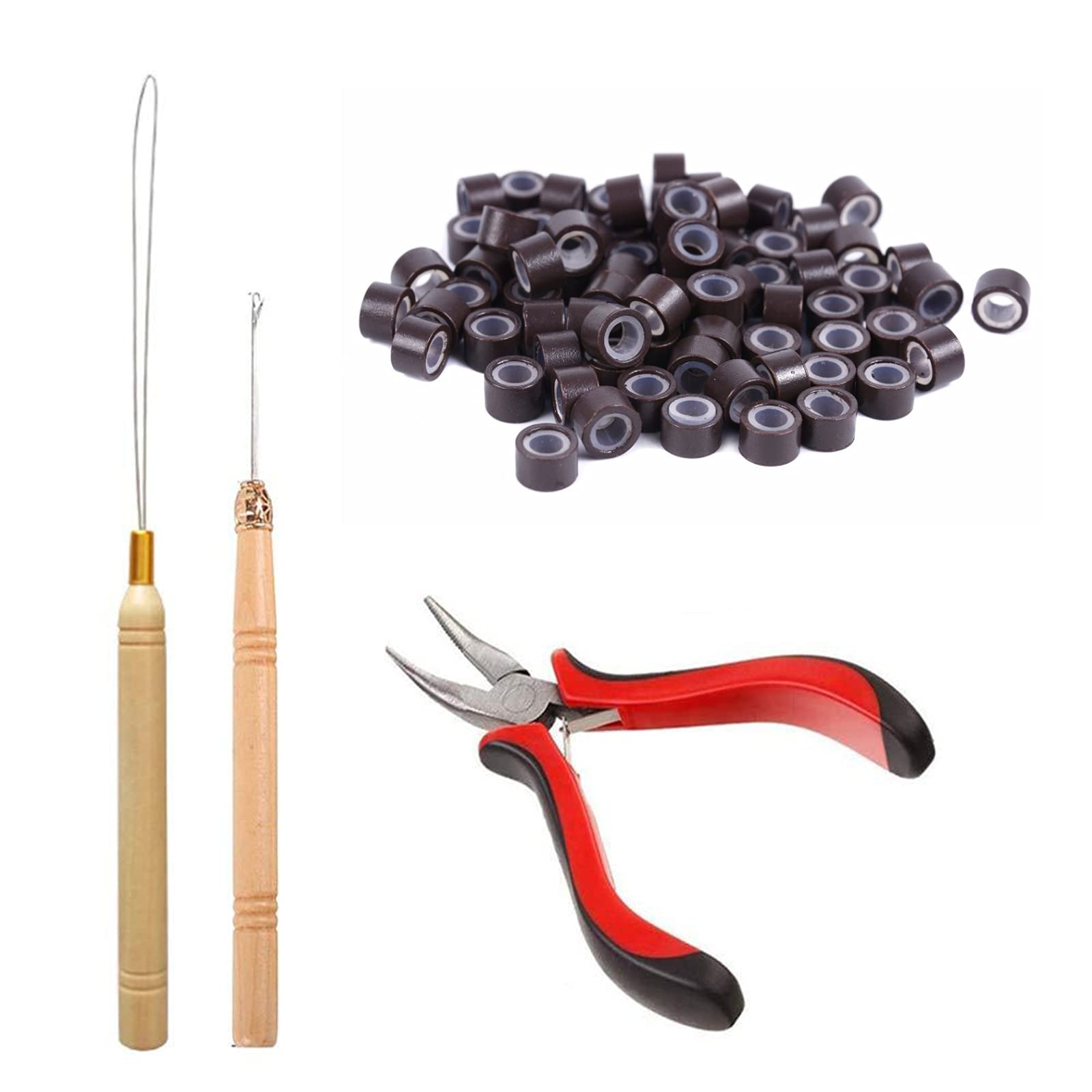 Professional Hair Extension Tool Kit - 500 PCS Micro Silicone Rings, Removal Pliers & Pulling Hook for Seamless Hair Styling | Dark Brown Hair Bead Device | Perfect for Salon Stylists & DIY Hair Extensions at Home