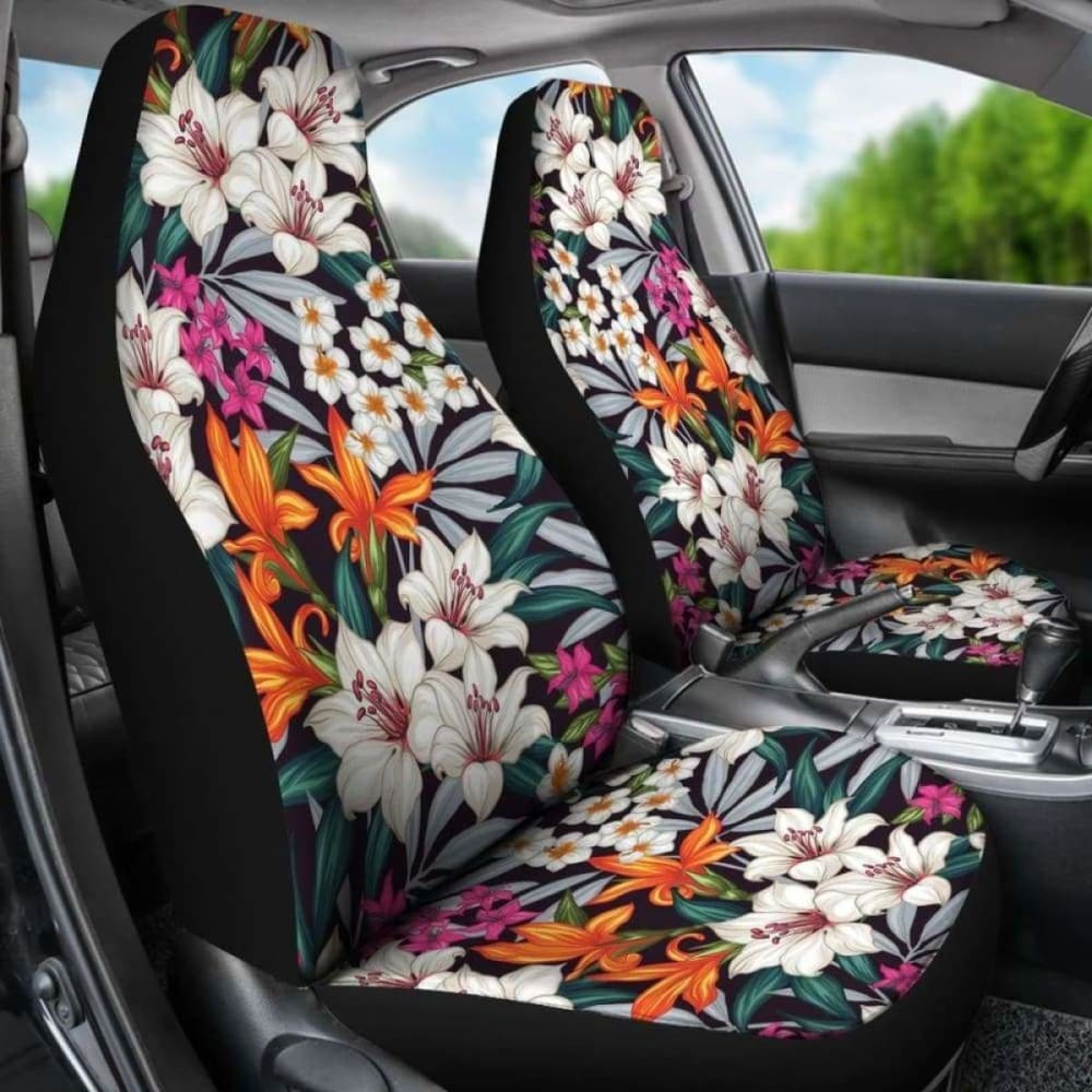 Bright Tropical Flower Car Seat Covers - Waterproof & Non-Slip Auto Accessories for SUV, Truck, Sedan - Perfect for Road Trips & Beach Outings