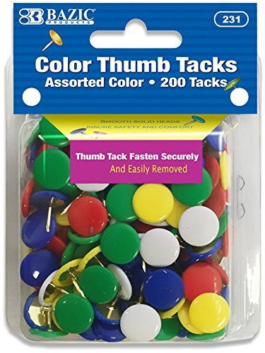 BAZIC 200-Pack Assorted Color Thumb Tacks | 144-Piece Bulk Push Pins for Office, School & Home | Bulletin Board, Cork Board & Wall Decor (SKU# 1879122MA)