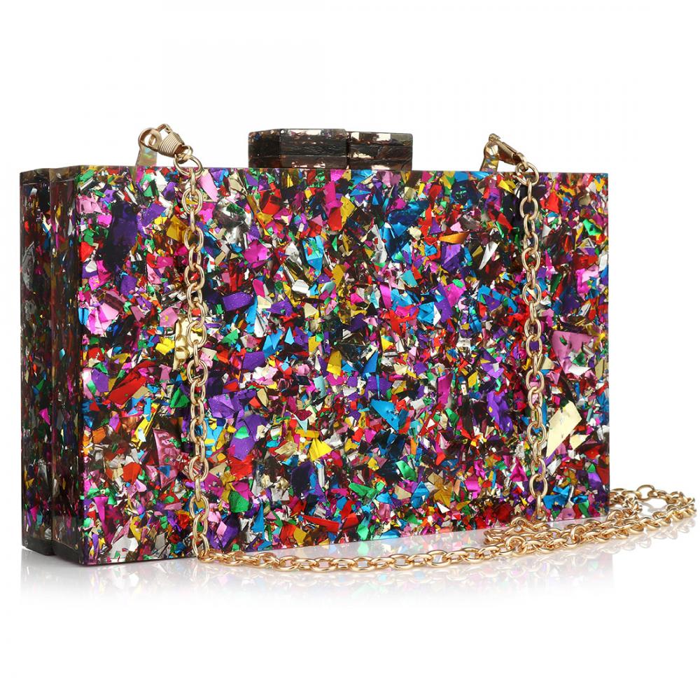 Elegant Acrylic Evening Clutch Purse for Women - Multicolor Cocktail Party Handbag, Prom Banquet Clutch | Perfect for Weddings, Galas & Formal Events