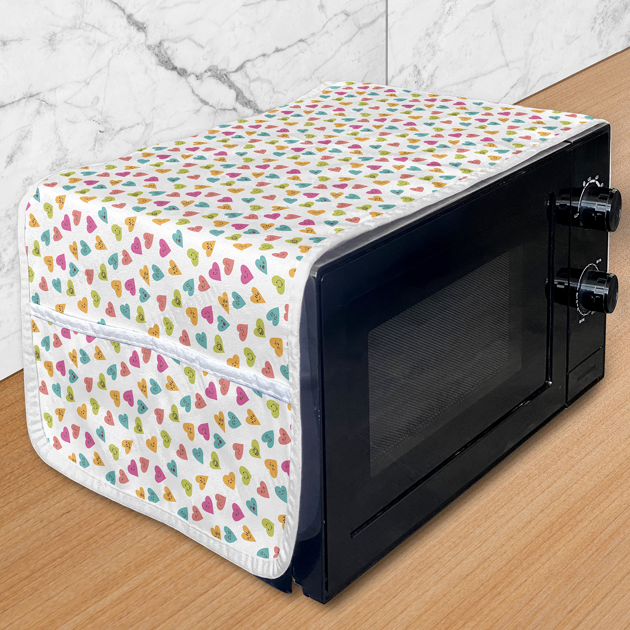 Ambesonne Hearts Microwave Oven Cover - Waterproof Kitchen Organizer with Pockets, 36