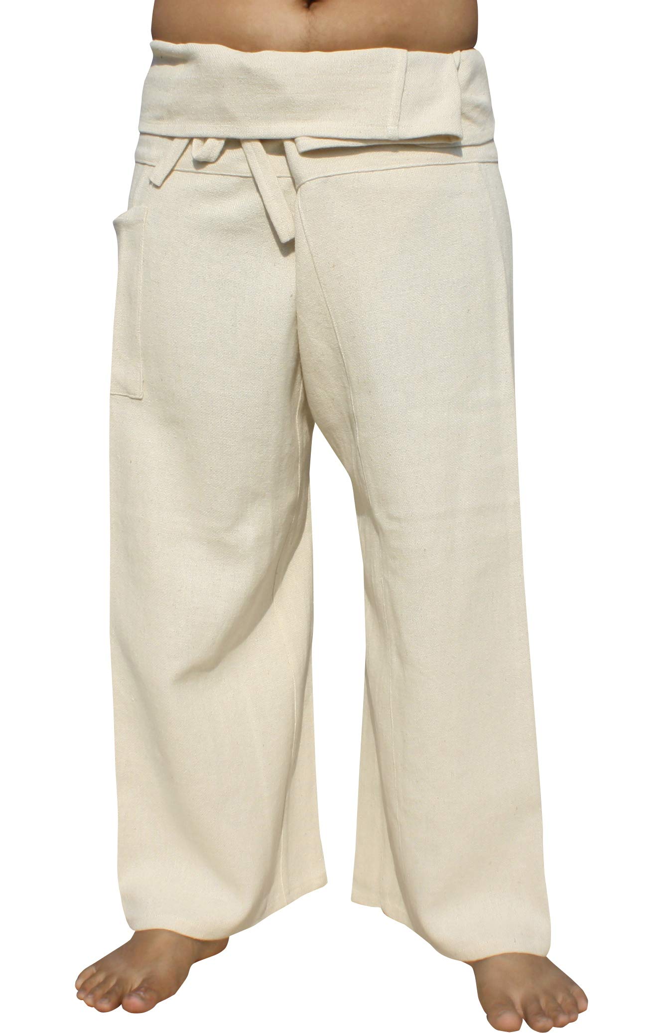 RaanPahMuang Natural Pure & Blended Hemp Fabric Thai Fisherman Wrap Pants - Comfortable Bohemian Beachwear for Yoga, Travel & Summer Fashion