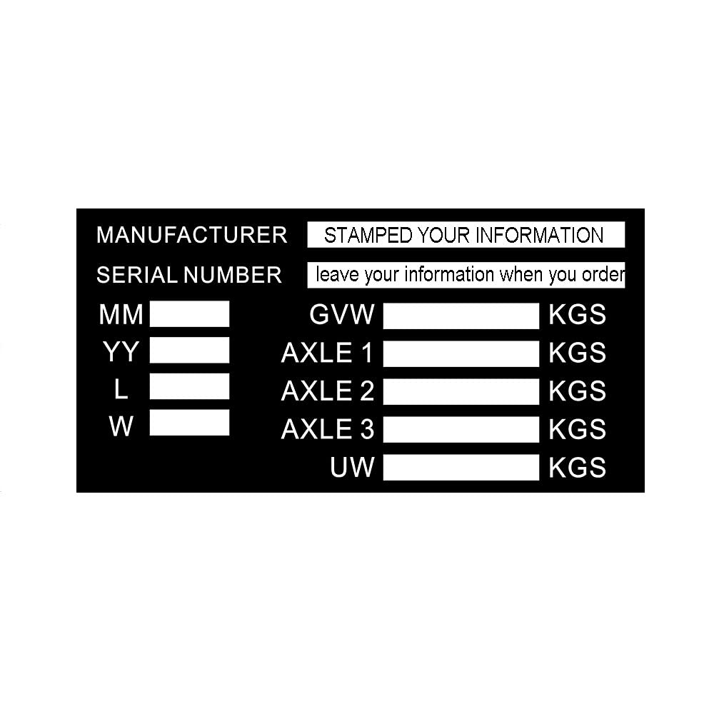 Custom Pre-Engraved Stamped VIN Chassis Plates for Trailers - Durable Weight Identification Tags for Flatbed Trucks & Mini Excavators | Perfect for Vehicle Registration, Compliance & Equipment Tracking