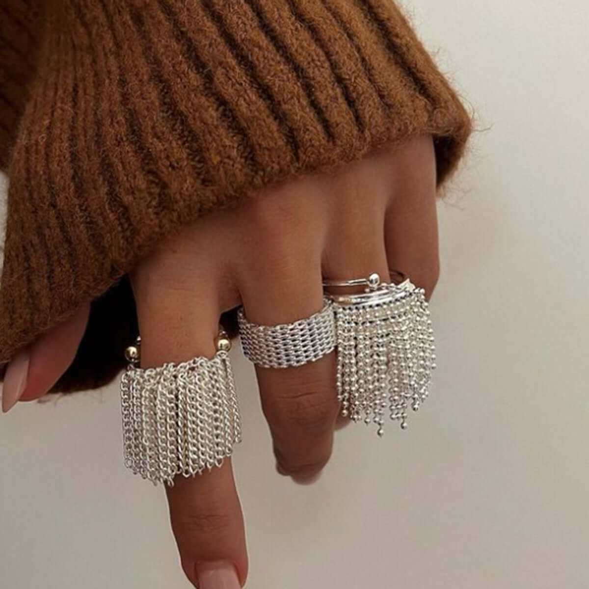 Exaggerated Gold and Silver Two-Tone Tassel Chain Ring for Women | Trendy Boho Jewelry for Parties, Weddings & Everyday Wear | JDR041