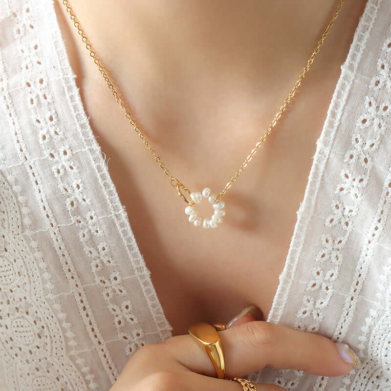 18K Gold Freshwater Pearl Link Chain Necklace for Women - Elegant Layered Jewelry Gift for Wedding, Anniversary & Special Occasions