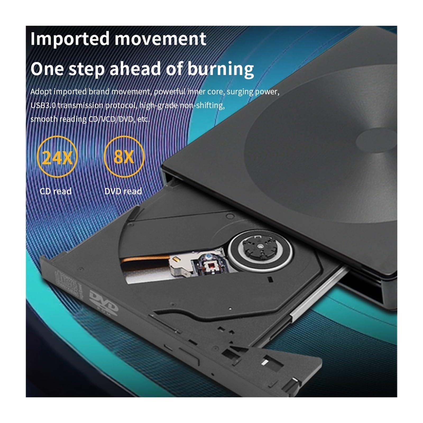 USB 3.0/2.0 & Type C External DVD CD Drive - 8X DVD-ROM & 24X CD-ROM Player for PC, Laptop, Desktop - Perfect for Watching Movies, Burning Discs & Installing Software
