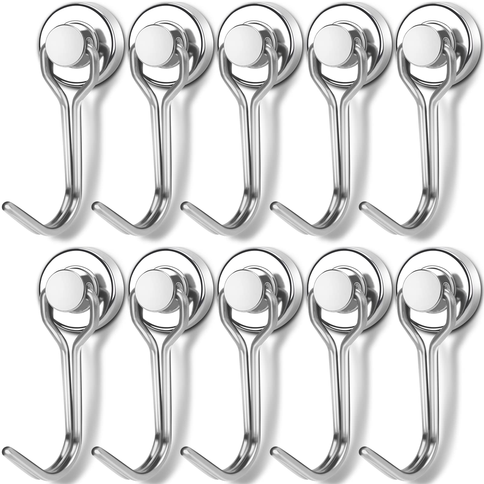 E BAVITE Heavy Duty Swivel Swing Magnetic Hooks - 30LBS Strong Neodymium Rare Earth Magnets - 10 Pack for Refrigerator, Kitchen, Garage, RV, Office & Metal Surfaces - Perfect for Hanging Towels, Utensils, Tools & Decor
