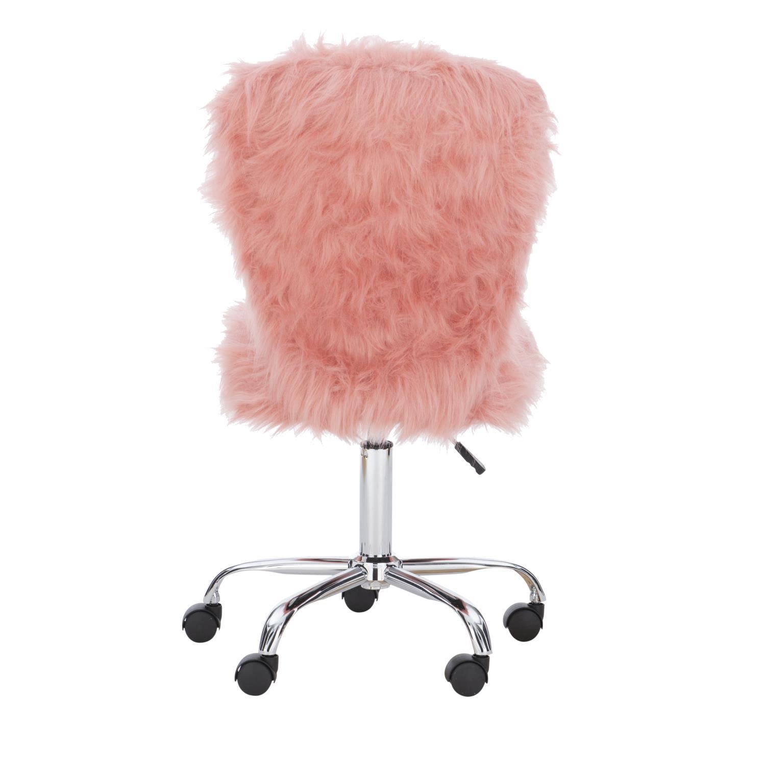 Linon Faux Flokati Armless Office Chair in Blush Pink - Modern Comfort for Home Office, Study & Workspace - Soft Velvet Accent Chair for Work & Relaxation