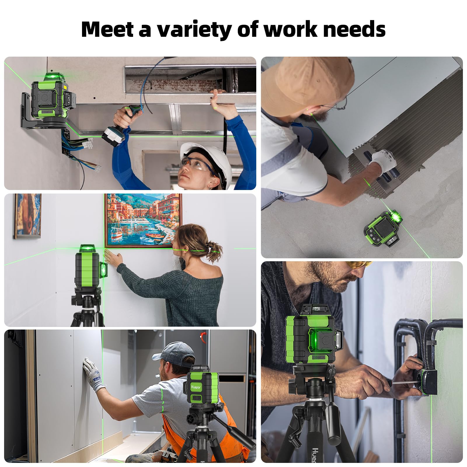Huepar 360° Self-Leveling Laser Level with Rechargeable Battery & 50