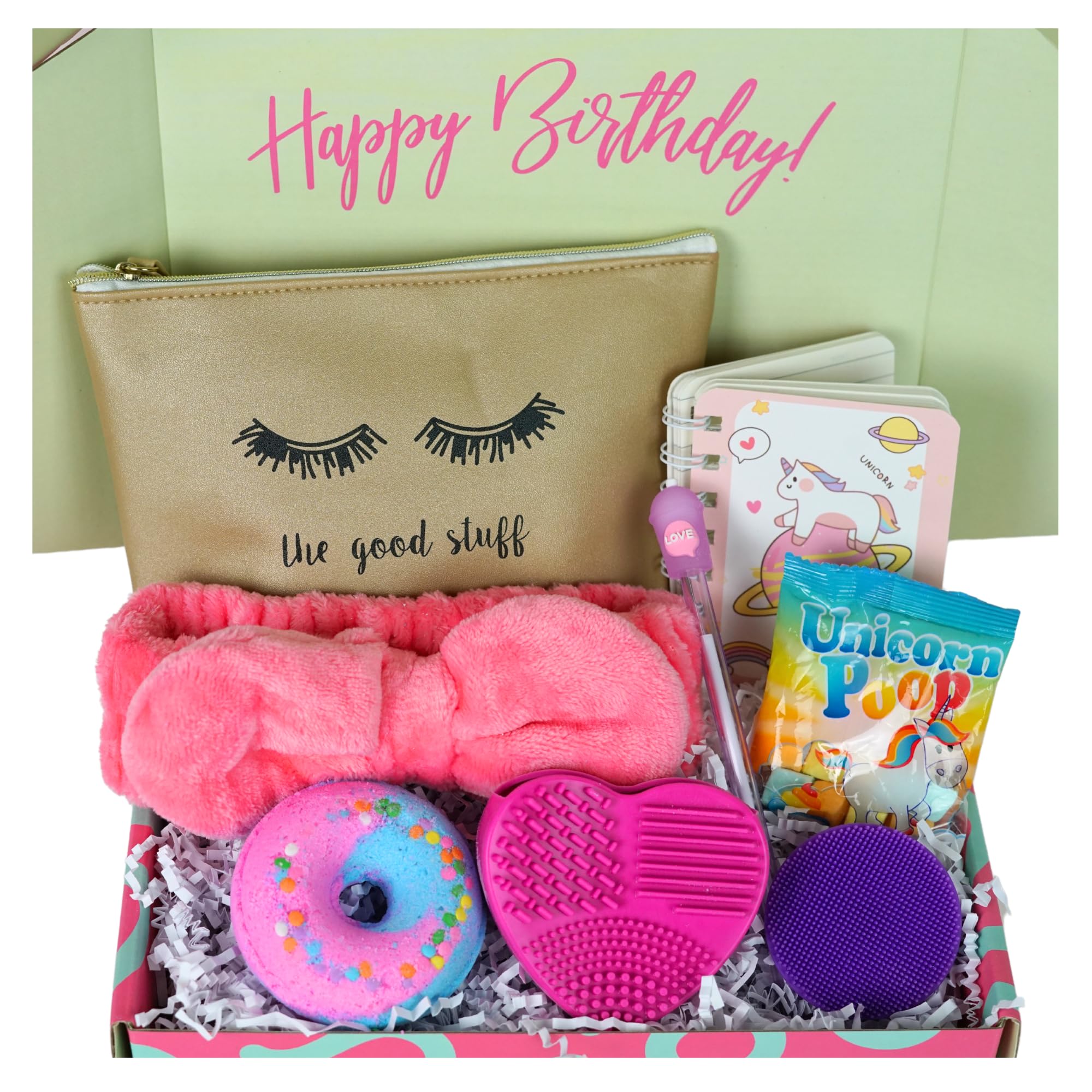 **Spa Gift Set for Teen Girls - 8-Piece Birthday Present Box with Hair Band, Cosmetic Bag, Makeup Brush Cleaner & Bath Bombs | Perfect Gift for Girls 9-15 | Relaxation & Self-Care Kit for Teens**